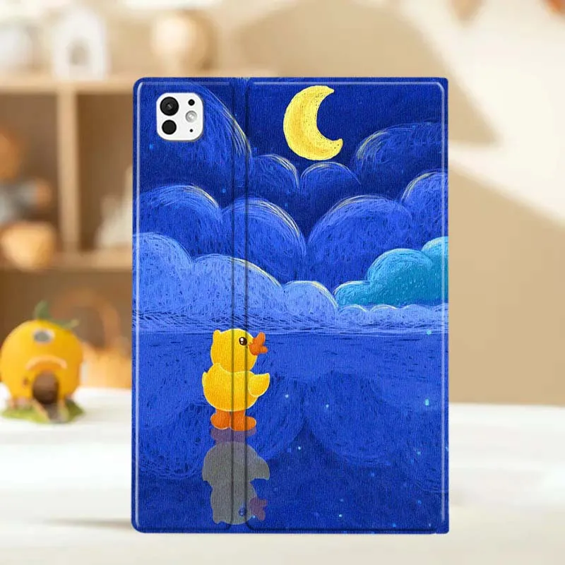 Pato amarelo lua reflexão água para ipad pro air 5 4 3 13 11 8 7 6 5 10th 7th 6th 10.5 12.9 10.9 tablet caso