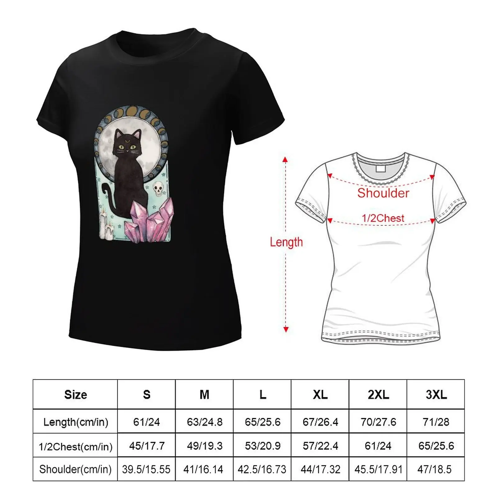 Lunar Phase Crystal Cat T-Shirt summer clothes vintage clothes funny Women clothes