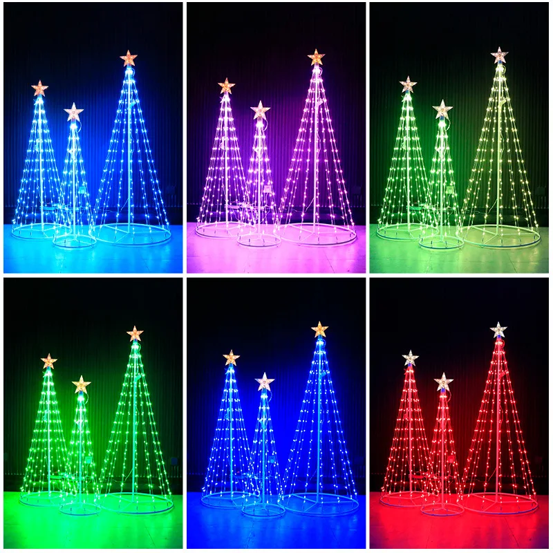 1.5/1.8/2.1M Smart App Control Christmas Cone Tree Lights With Topper Star RGB Bluetooth App Artificial Lighted Chritmas Tree