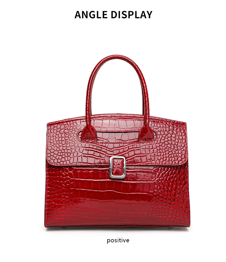 Große Kapazität Damen-Handtasche aus Kuhleder Glänzendes Kroko-Muster Klapptasche Abnehmbarer Riemen Crossbody Geschäftstasche – Detail 7