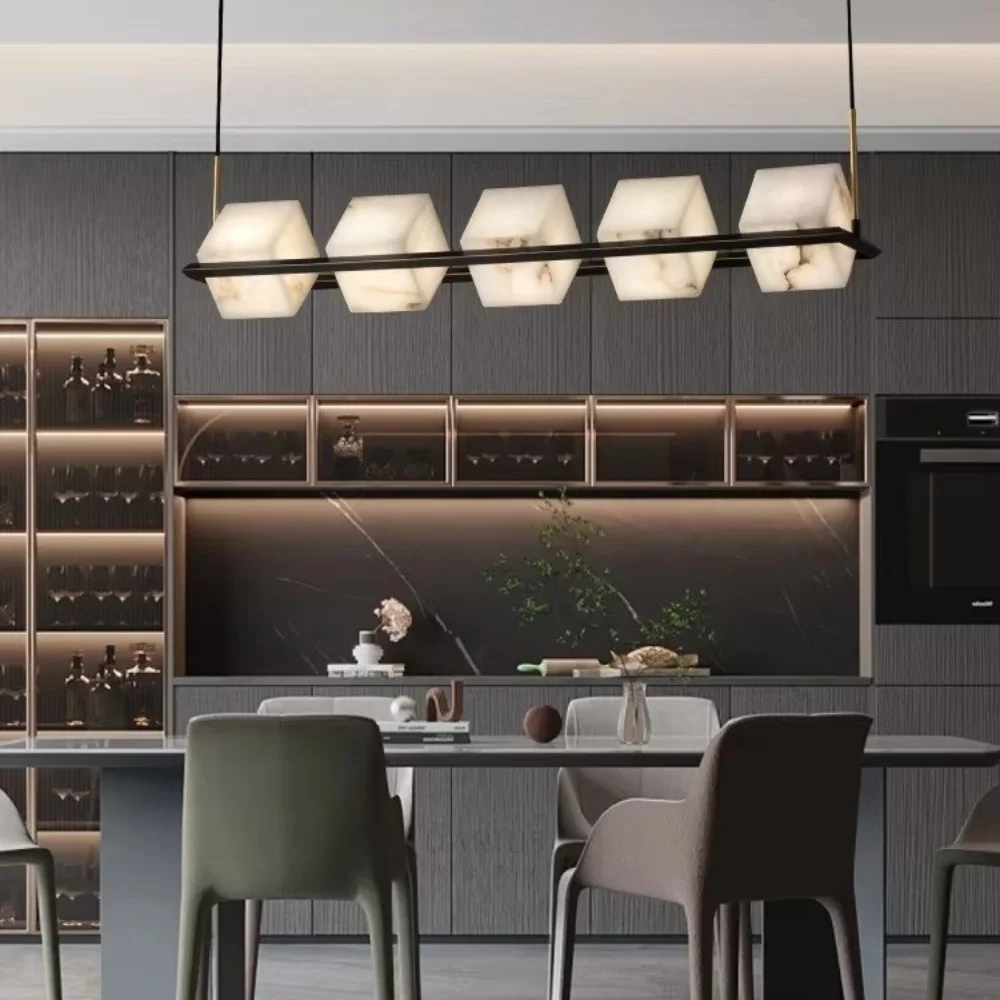 

Luxury Lighting Modern Rhombus Bar Restaurant Lamp Alabaster Chandelier Ceiling Light LED Marble Pendant Light Apartment Villa