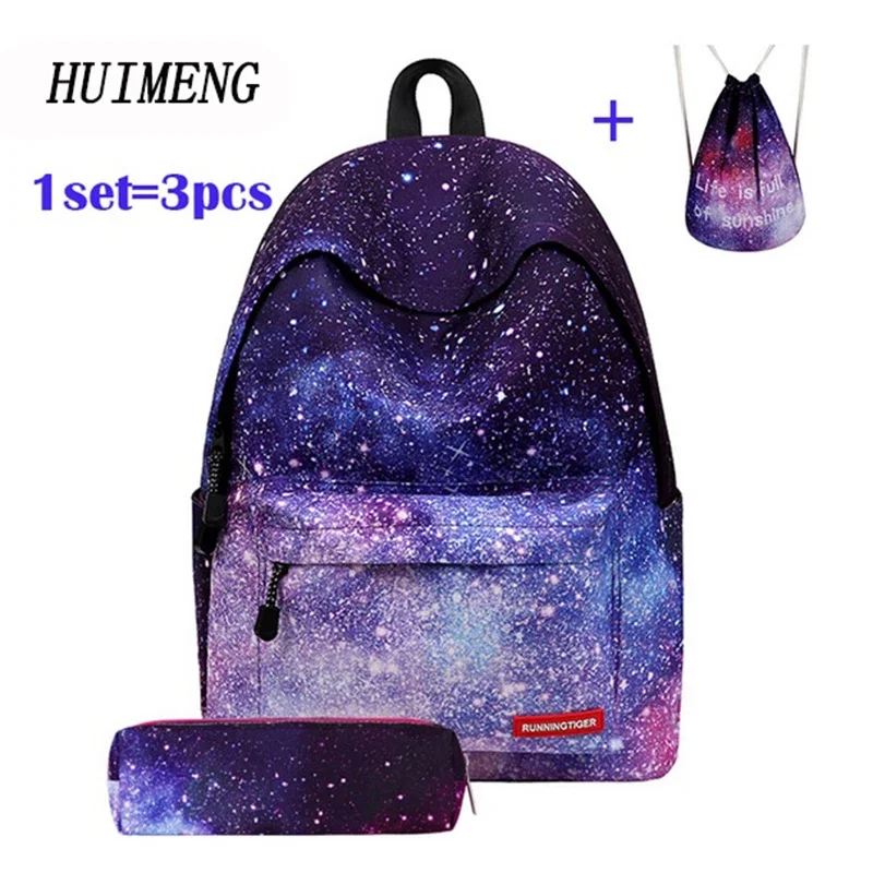 

Backpack Universe Space Unicorn Backpack With Drawstring Bag and Pencil Case 3pcs Sets High Quality mochila feminina