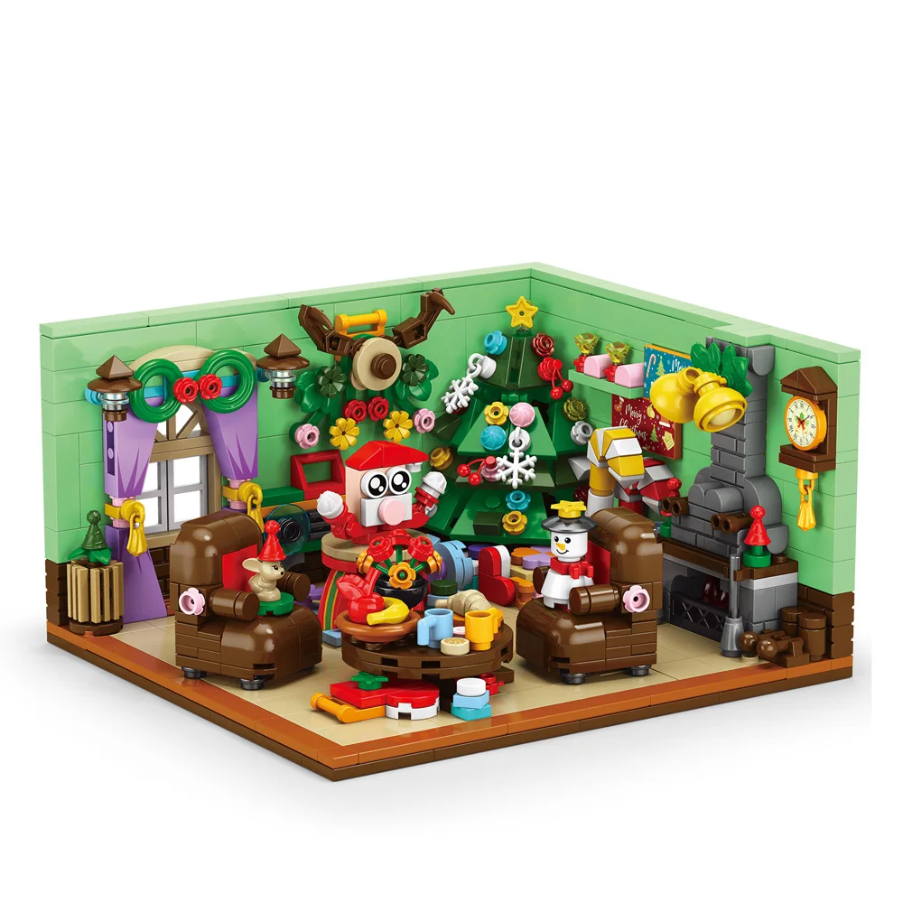 مجموعة مكعبات بناء سلسلة عيد الميلاد، قطار عيد الميلاد، منزل عيد الميلاد، منزل القرية الشتوية، ألعاب الطوب للأطفال هدية عيد الميلاد #3