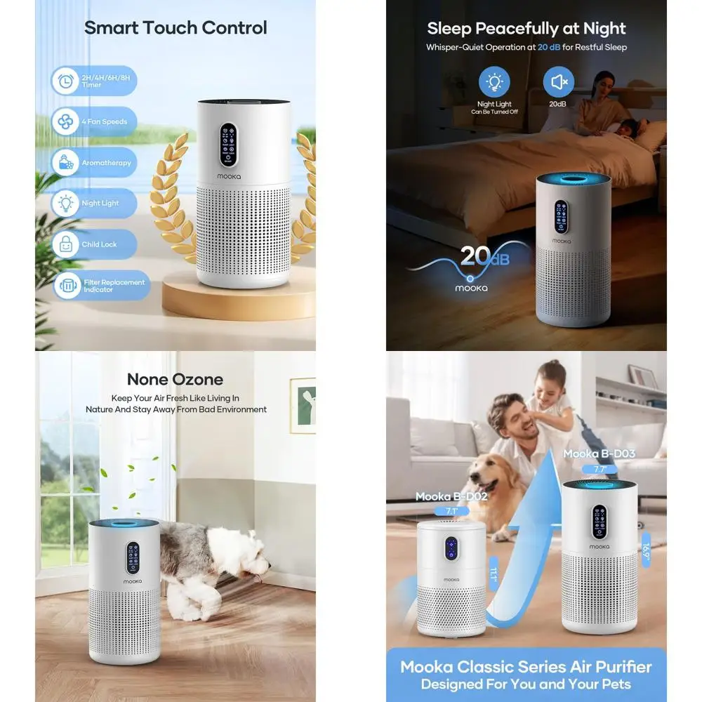 

Большой очиститель воздуха HEPA для помещений, для владельцев домашних животных и для ароматерапии, идеально подходит для спален, общежитий и офисов, ультратихий (20 дБ), с ночником, Wi-Fi