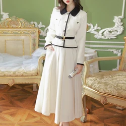 Small Fragrance White 2-Piece Set for Women Small Jacket Coat Crop Top A-Line Mid Skirt Sets Women's Outfits Spring Autumn