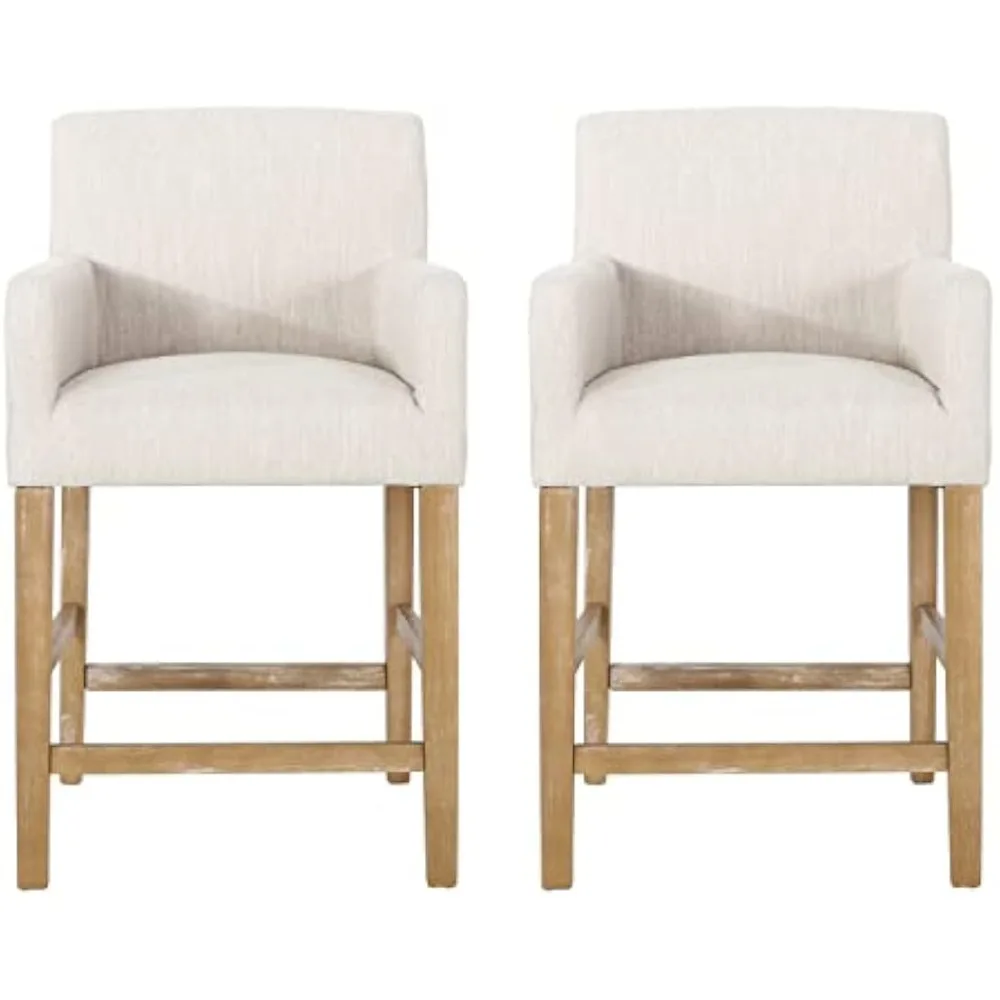 

Upholstered 26 Inch Counter Stools - Beige/weathered Natural (set Of 2)