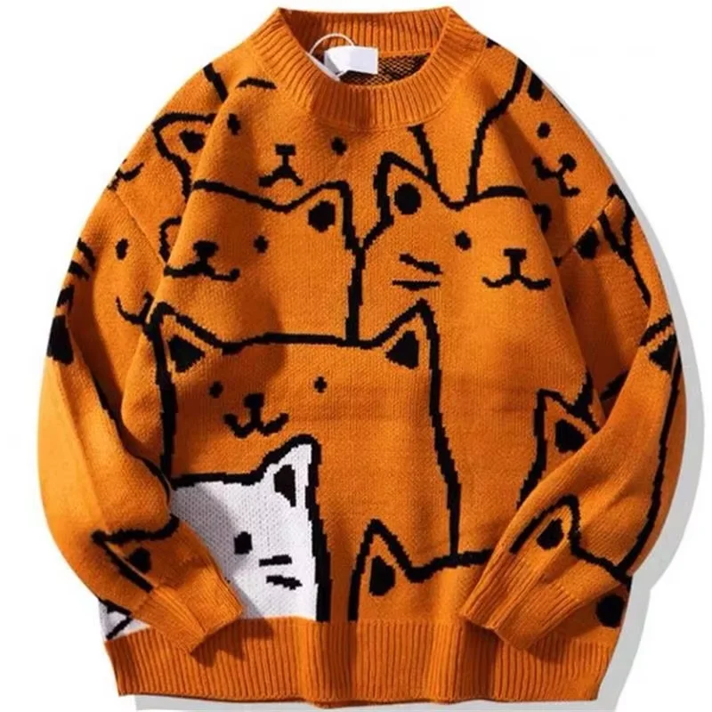 Bild 4: Cartoon Katze Strick pullover Männer japanische Retro Harajuku Strickwaren Pullover Winter Frauen Tops übergroßen Vintage Pullover