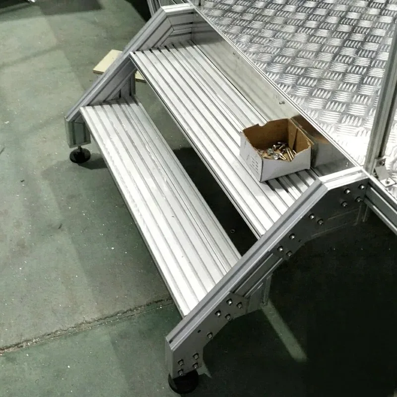 Customized Industrial Aluminum Working Platform Aluminum Stair Walkcart Work Platform System Ladder with Handrail