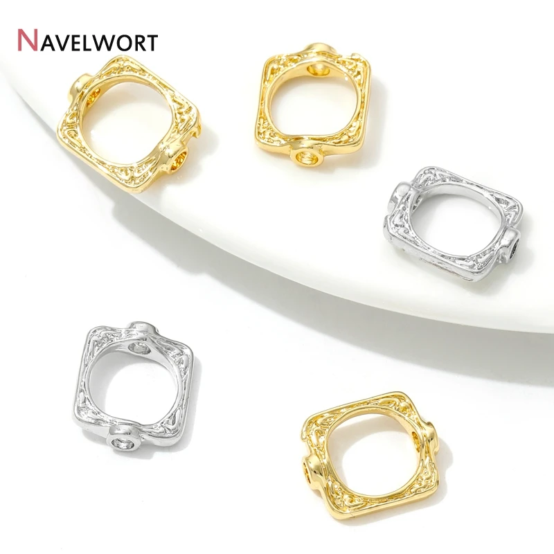18K Gold Plated Square Bead Frame,Through Hole Frame Wrapped Bead Connect Ring Spacer,Beads Spacer Connectors,DIY Jewelry Making