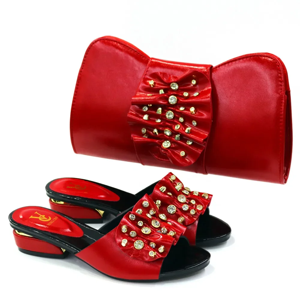 New Arrival Italian Shoes with Matching Bags Set Decorated with Rhinestone Women Summer Shoes African Wedding Shoe and Bags