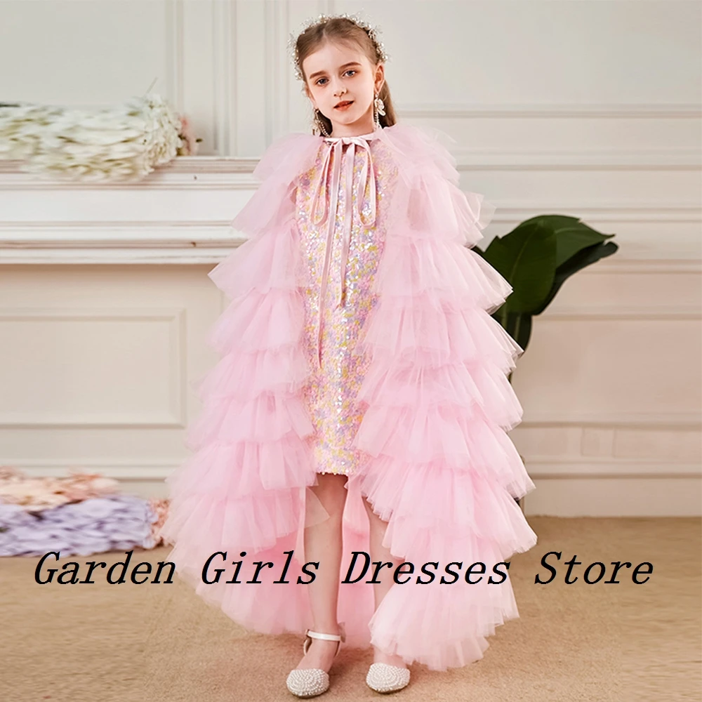 

Charming Scoop Flower Girls Dresses with Sequined 2024 Tiered Soft Tulle Christmas Dresses for Princess New فستان عيد الميلاد