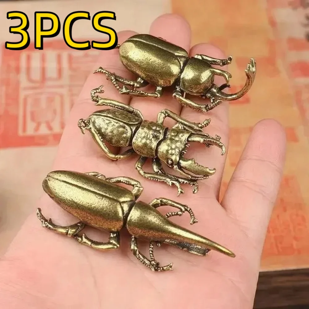 Solid Brass Beetle Ornaments Creative Unicorn Fairy Simulation Copper Insect Tea Pets Hand-played House Table Gift