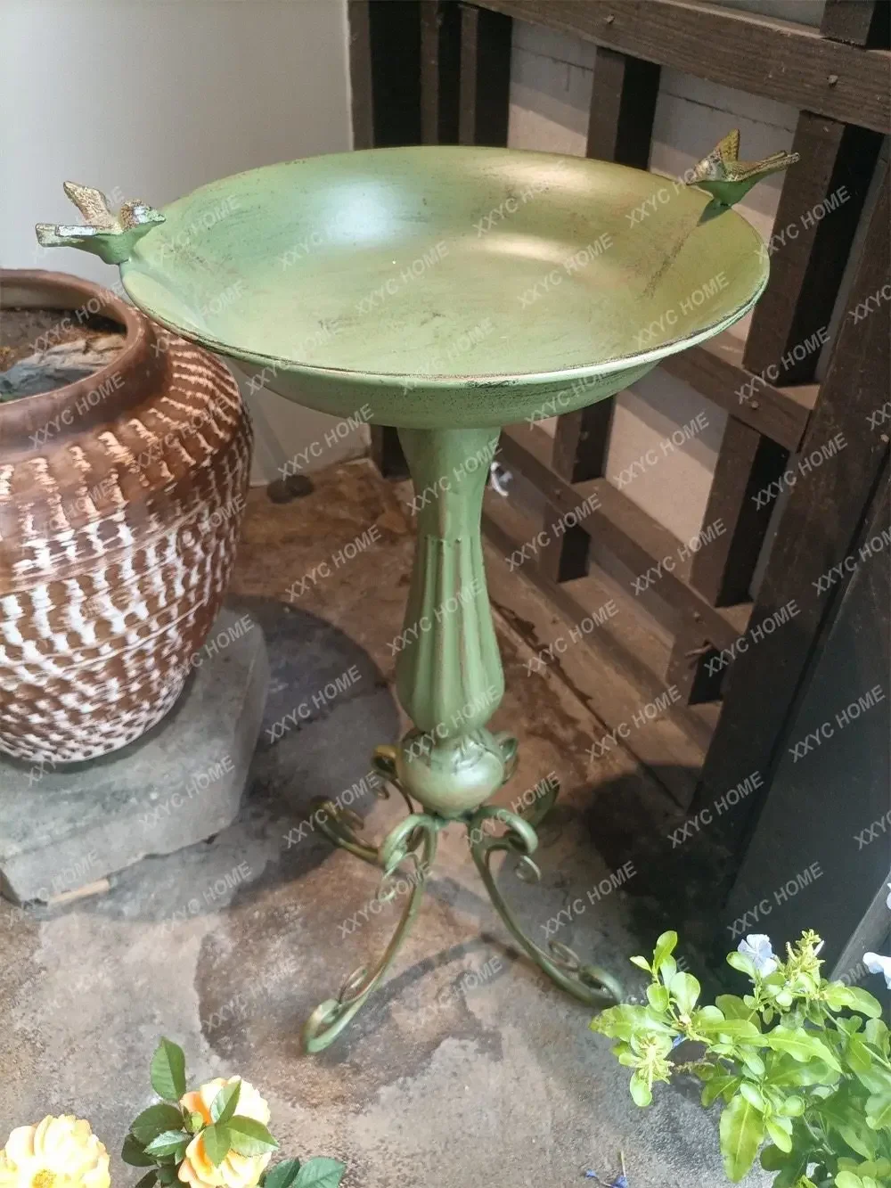 L Wrought Iron Retro Old Tall Bird Round Pot Bird Feeder Groceries Wind Landing Creative Flower Stand Family Indoor And Outdoor