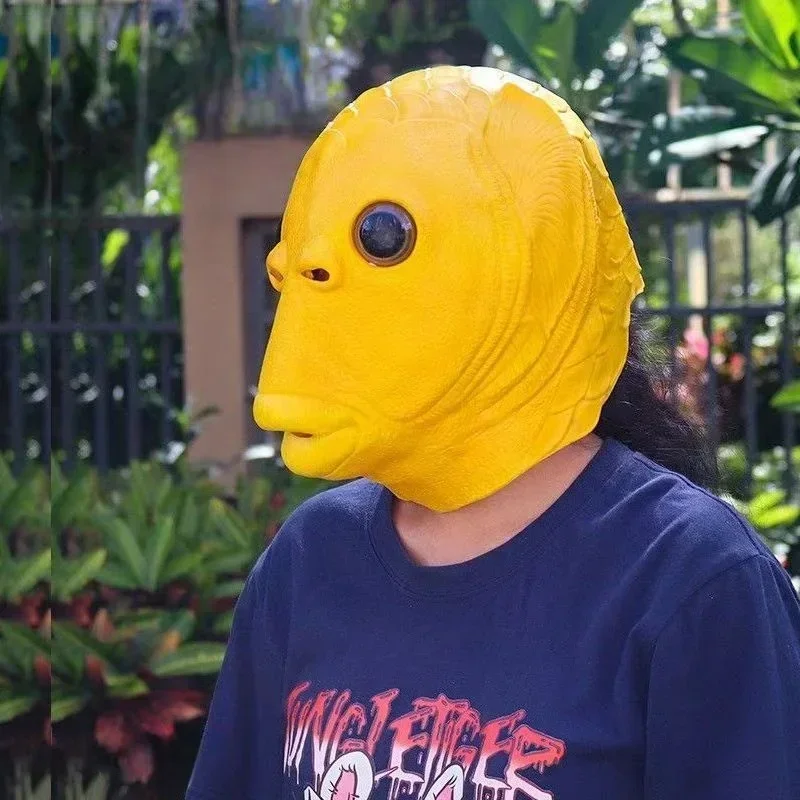 面白いコスプレマスク 男女兼用 大人用パーティー 魚の頭マスク ヘッドドレス メイクアップパーティー グリーンヘッド フィッシュフード 動物 ラテックス