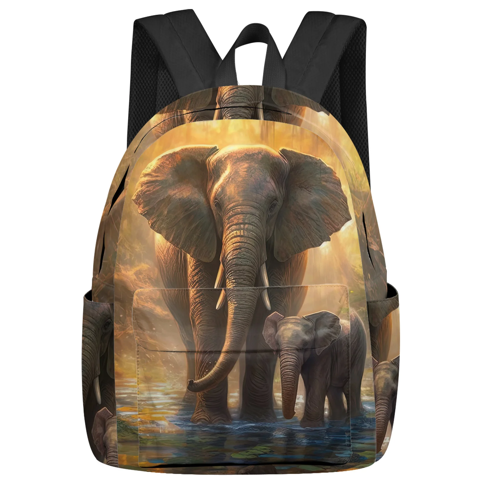 

Elephant Elephant Forest Water Surface Backpacks Student Casual Travel Large Handbags High Capacity Schoolbag Teenager Bookbag