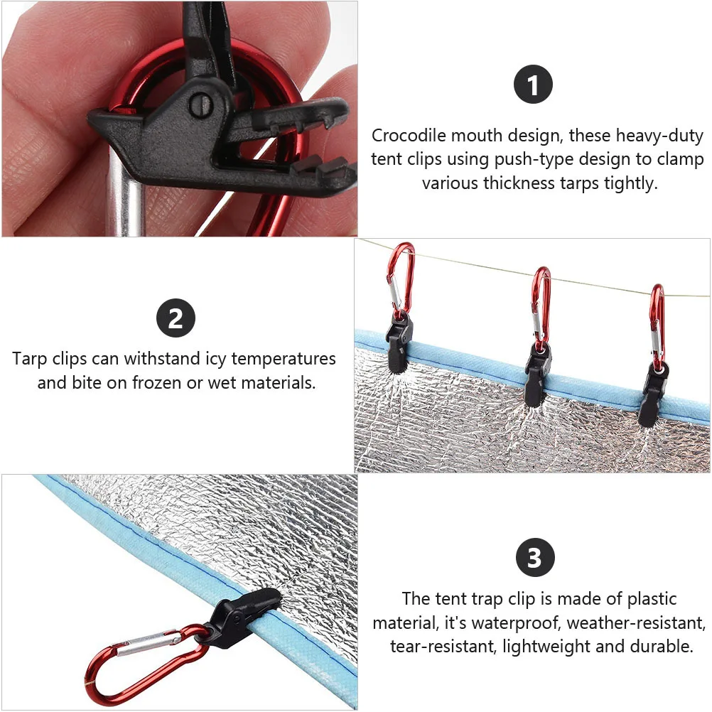 

12 Sets Clips Tent Fixing Tarp Clamps Heavy Duty Alligator Awning Red Securing for Outdoor Windproof