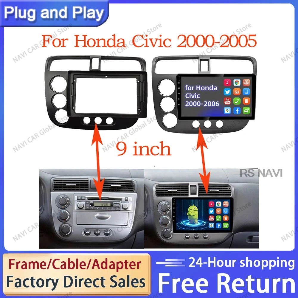 NAVI 9 INCH Audio Fitting For Honda CIVIC 2000 - 2006 RHD LHD Head Unit Radio Dashboard GPS stereo panel for mounting DVD frame