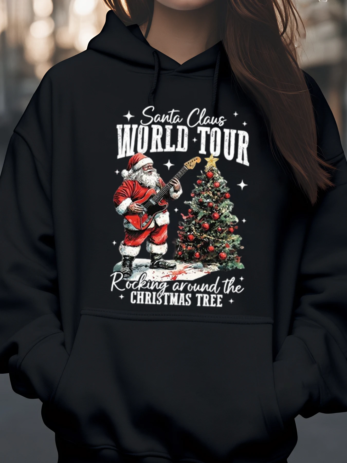 

Толстовка с принтом Санта-Клауса World Tour Rocking вокруг рождественской елки, повседневная одежда унисекс для рождественских праздников