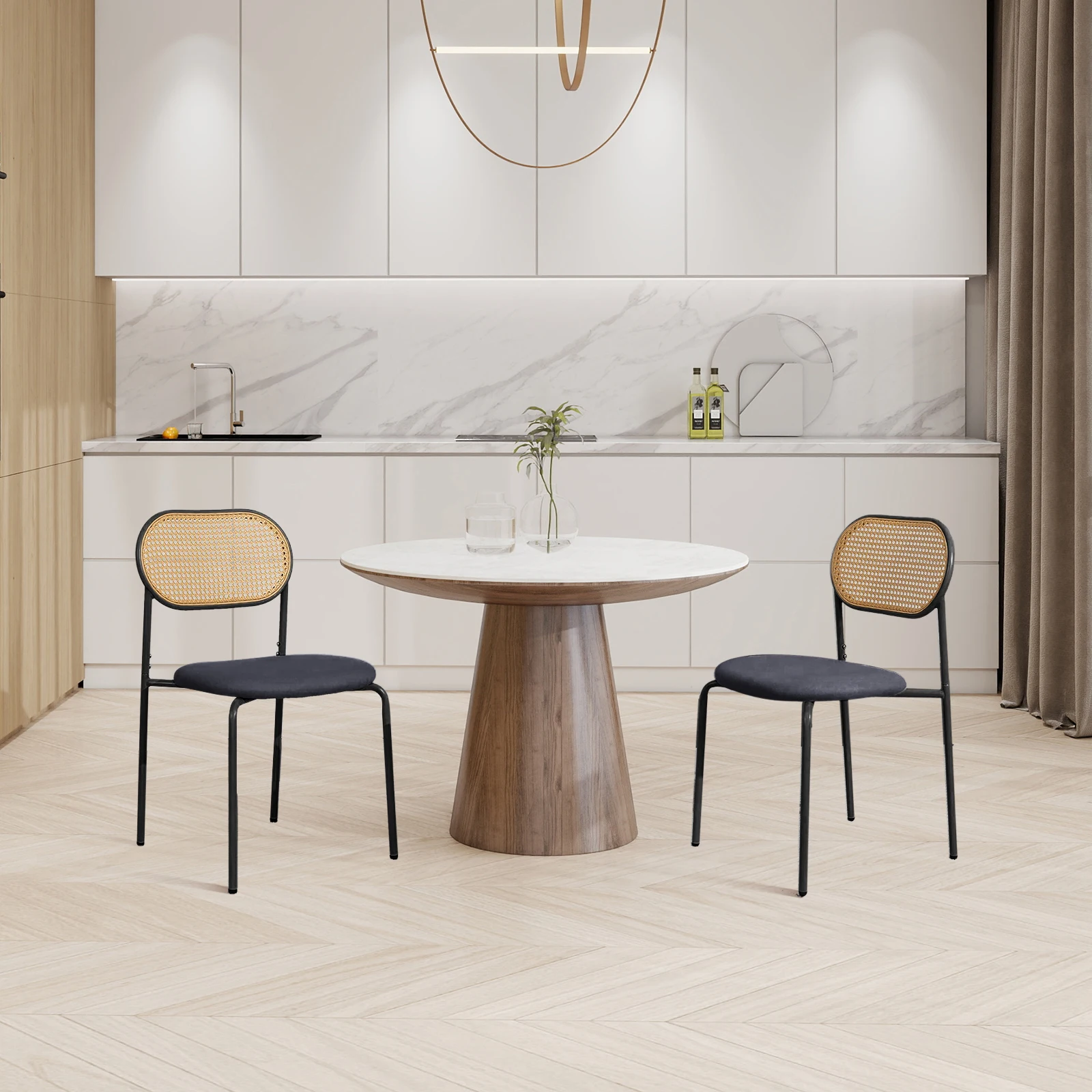 Chaise de salle à manger Fangange avec coussin moelleux et pieds en métal, lot de 2 chaises de cuisine, design en rotin, pour cuisine et salon