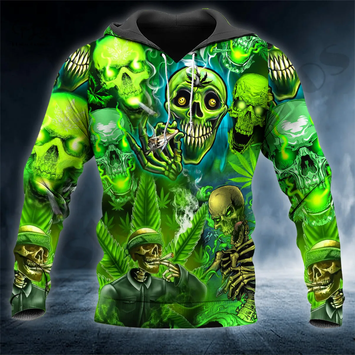 

2022 Newest 3D Full Printing Green Skeleton Weed Skull Gift Harajuku Streetwear Casual Unique Unisex Hoodies/Sweatshirt/Zip Q-4