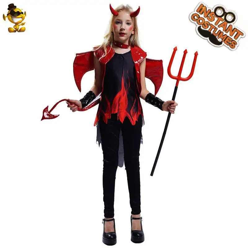 

Детский костюм красного дьявола на Хэллоуин, ролевая одежда для девочек, одежда для выступлений из искусственного материала, официальная одежда KTV
