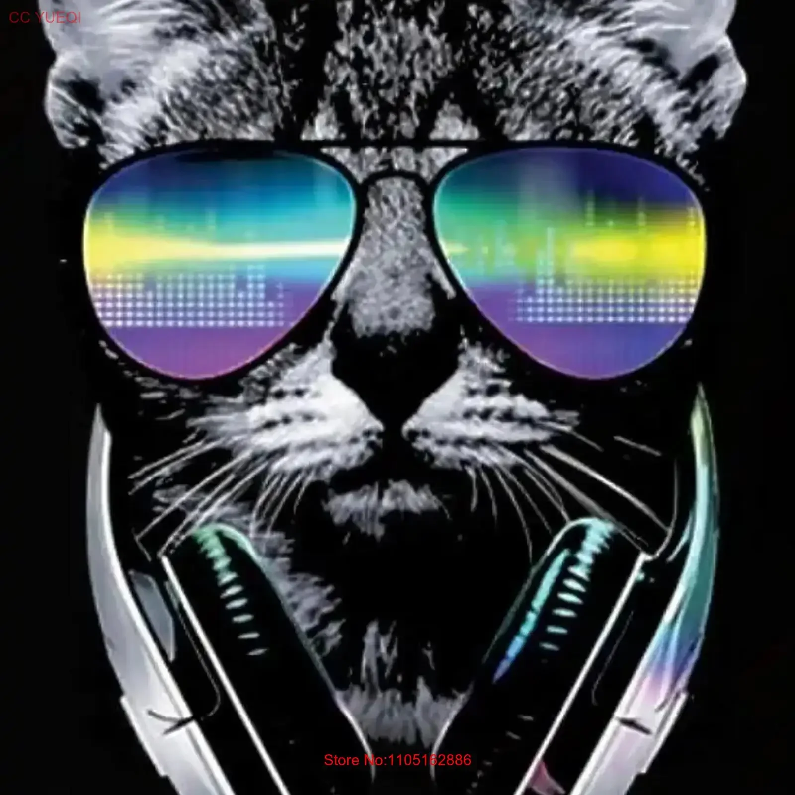 Hipster Cat Headphones T Shirt Cool Snazzy Sm 5X vintage Washed fashion Unisex Soft Slightly streetwear Comfortable homme