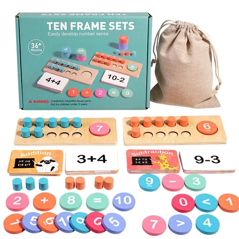 Wooden Ten Frame Set Manipulatives Math Frame Learning Math Manipulatives Materials For Preschool Teacher Classroom For 3-5 Year