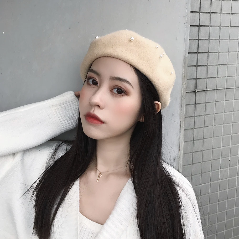 

Women's Hats & Caps Wool Felt Beret Girls Decorative Photo for Art Fashionable Beige Casual French Miss