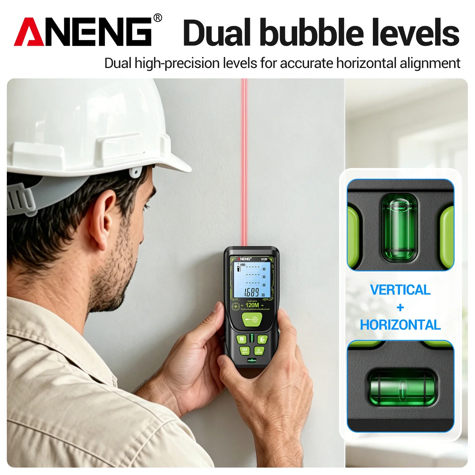 ANENG H120 Digital Laser Rangefinder Single Continuous Max Min Measurement Add Subtract 30 Groups Data Storage Multi Unit Switch