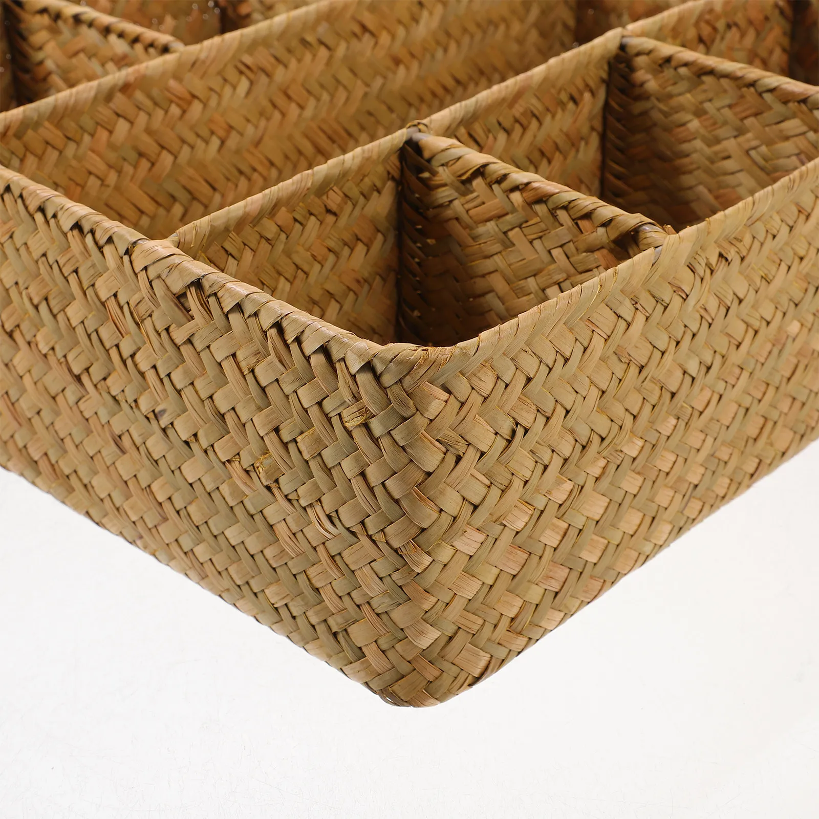 

Divided Large Capacity Rustic Woven Storage Box Organizer Basket for Kitchen Desktop Sundries Home Storage Basket