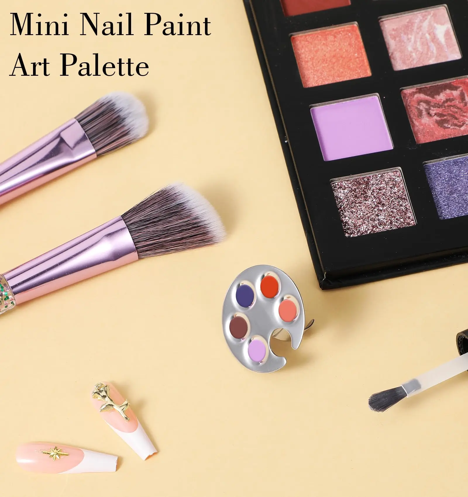 Nail Polish Palette Ring, Easy To Clean Stainless Steel Nail Polish Ring Palette Portable Makeup Palette,Nail Salon Special Tool
