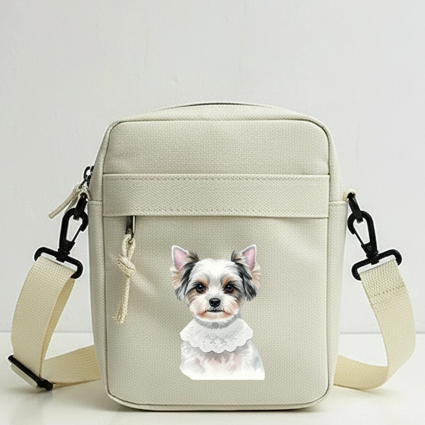 Elegant Lace Choker Style Small Crossbody Bag with Dog Pattern, Adjustable Strap, Multi-Pocket Purse for Travel, Concerts, Daily