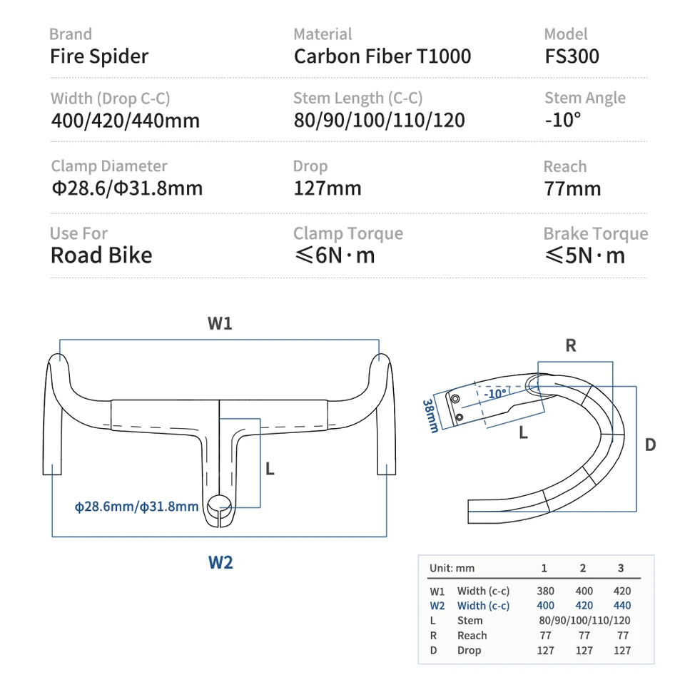FIRE SPIDER Full Carbon Road Bike Handlebar All Hidden Integrated