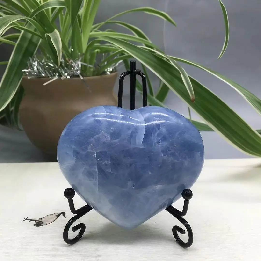 220-260g Natural Polished Blue Celestite Crystal Fossil Heart Specimen Healing 1pcs