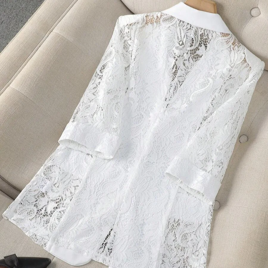 Elegant Pure Color Fashion Lace Patchwork Small Suit Jacket Women's Top Thickened Spring Summer New Arrival Polyester