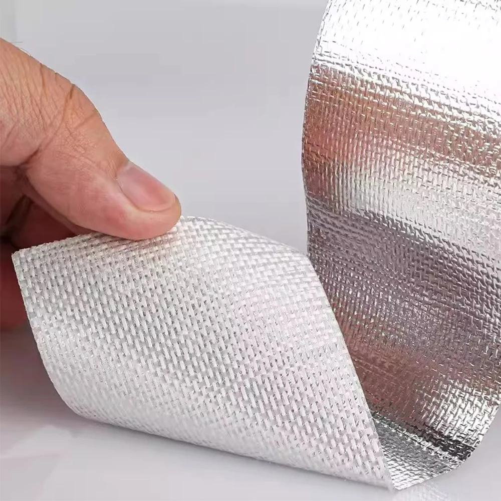 Pipe Duct Insulation Tape Glass Fiber Cloth Aluminum Foil Tape Heat Reflective Manifold Downpipe Bandage Silver Adhesive Tapes