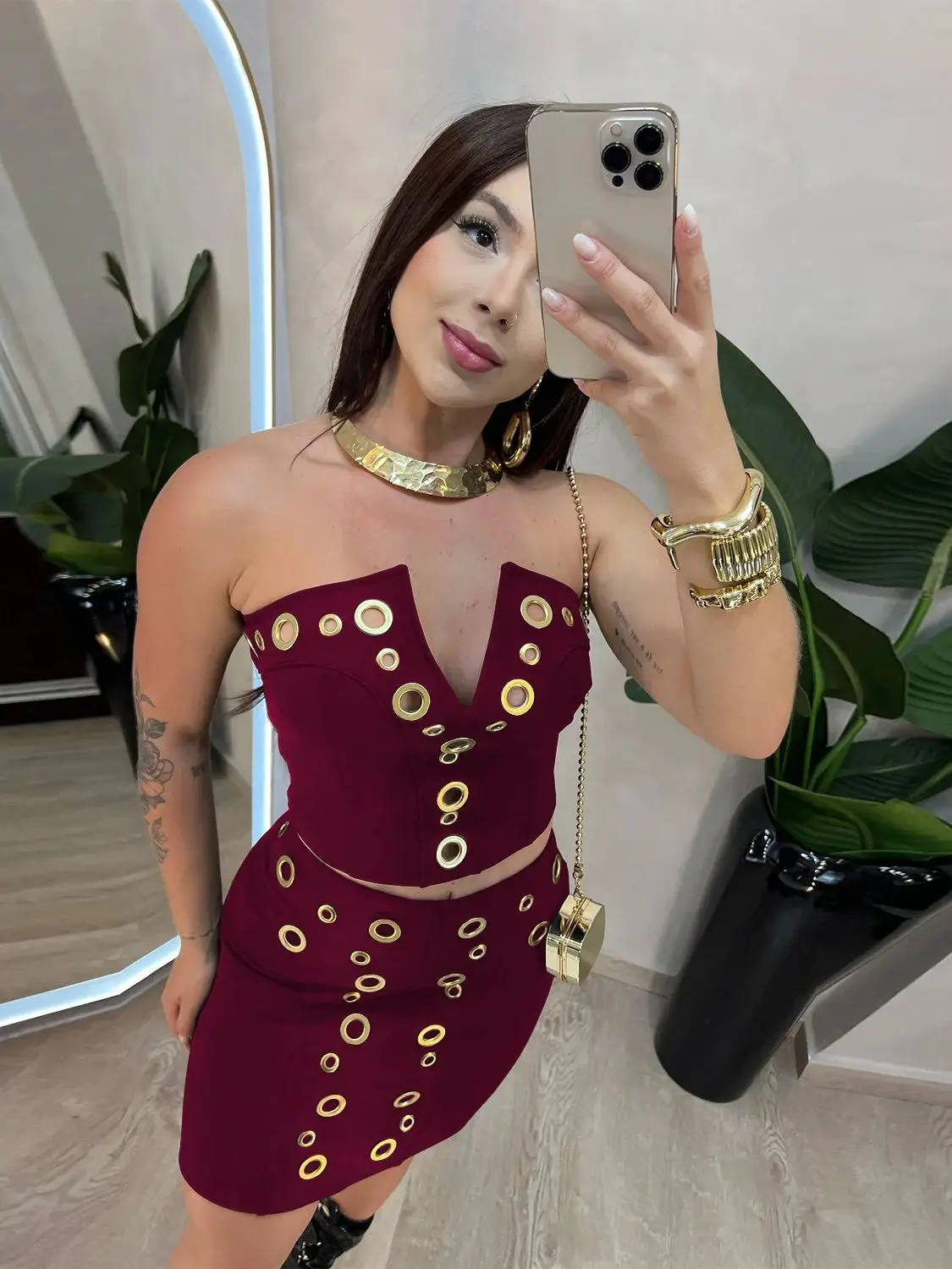 Nibber Y2K 2-delige set dames onregelmatige cirque hipster split strapless tops + perzik heuprokken middernacht feest bijpassende clubwear