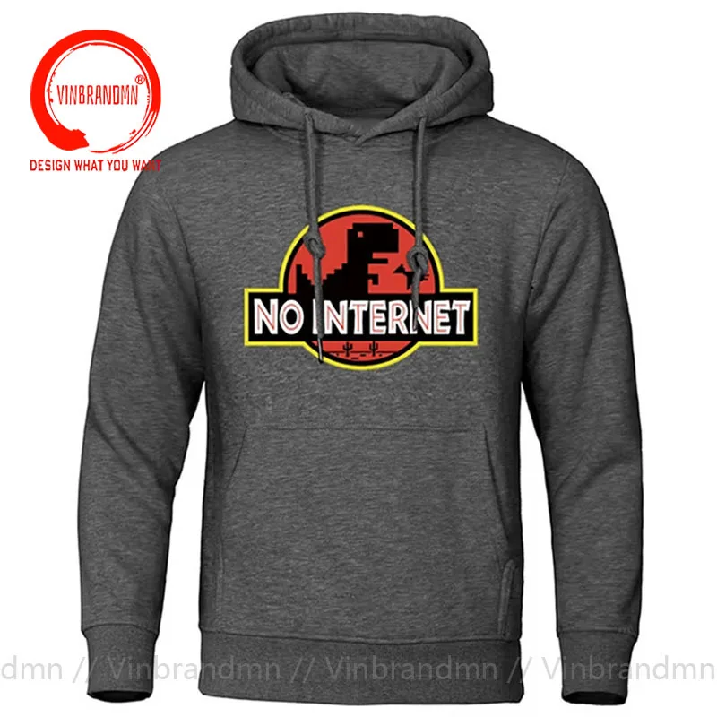 No Internet Dinosaurs Cactus Printed Hoodies Sweatshirts Men Fashion Hoody Jurassic Offline Park Dino Hip Hop Streetwear Hoodie