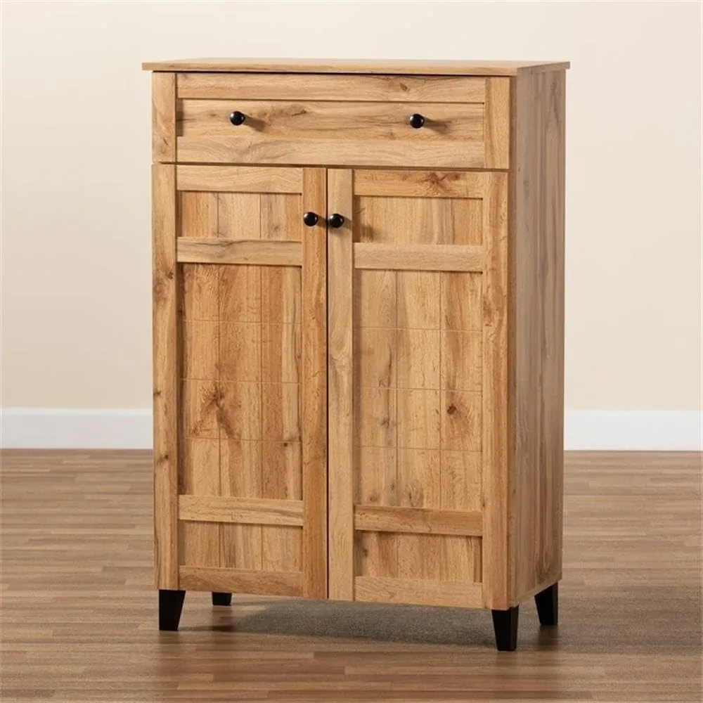 Contemporary Oak Brown Finished Wood 1-Drawer Shoe Storage Cabinet