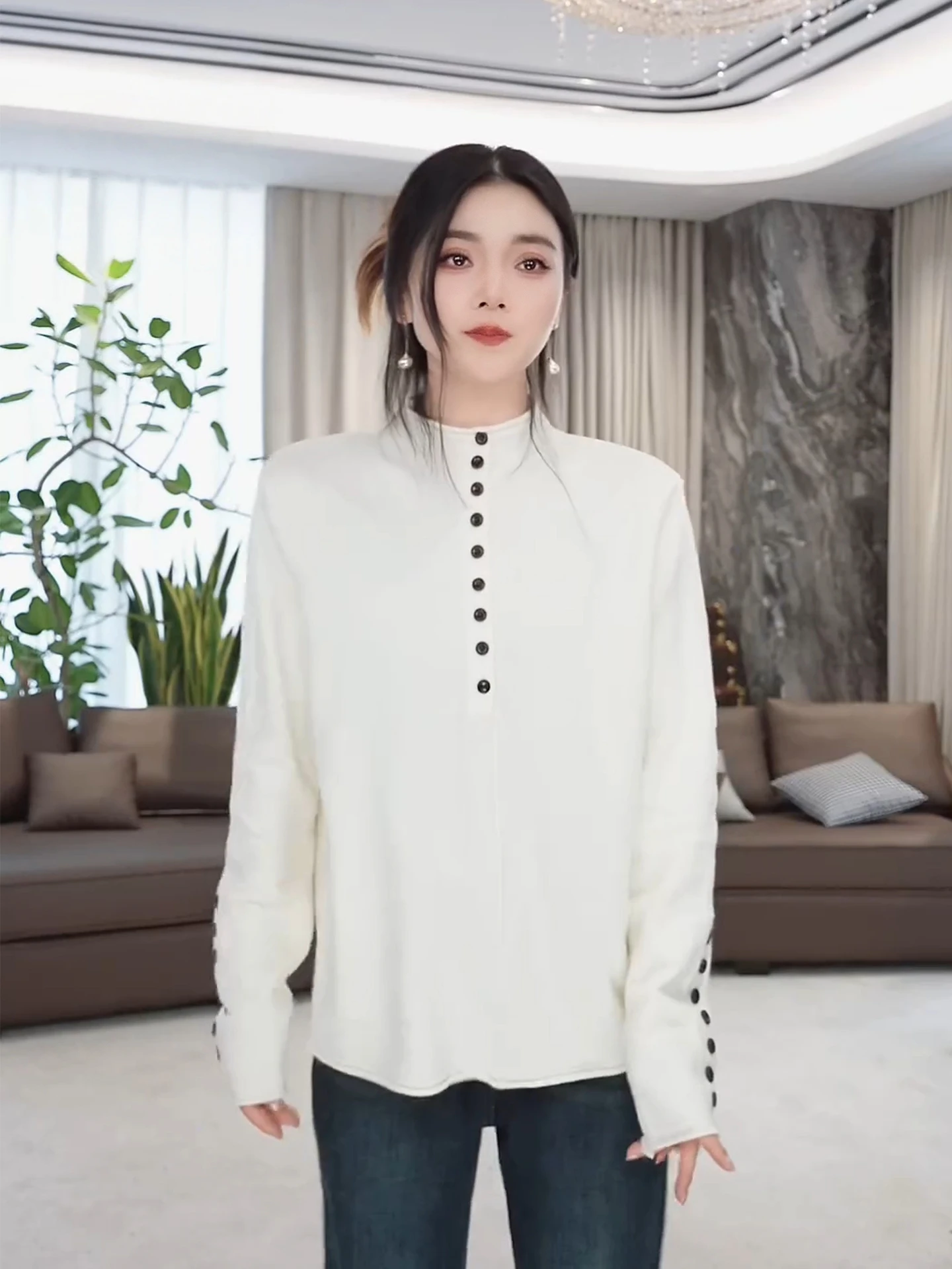 

Thiened f High Collar Button Design Knitted Sweater for Women Faionable All Seasons Casual Wear Anti Dir Commute Sle