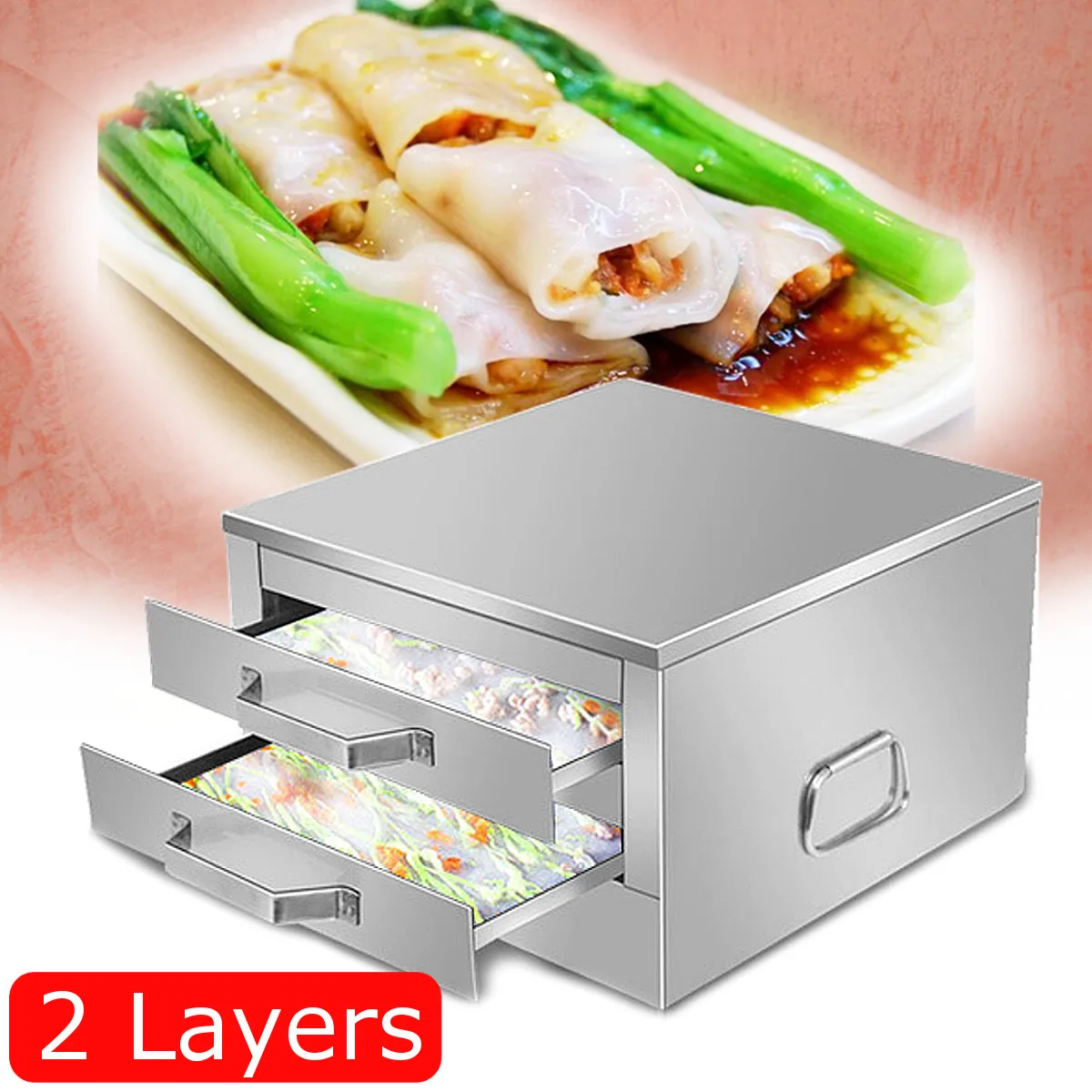 

Stainless Steel Rice Noodle Roll Steamed Bun Steam Machine Vermicelli Roll Steaming Furnace Steamer Home Use 2/1 Layer Steamer