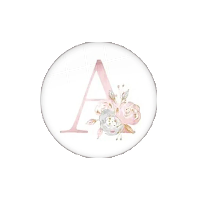 A-Z 26 Letters Print 12-30 MM Pink Flowers Letter Birthday Gift Round Photo Glass Cabochon Demo Flat Back Making