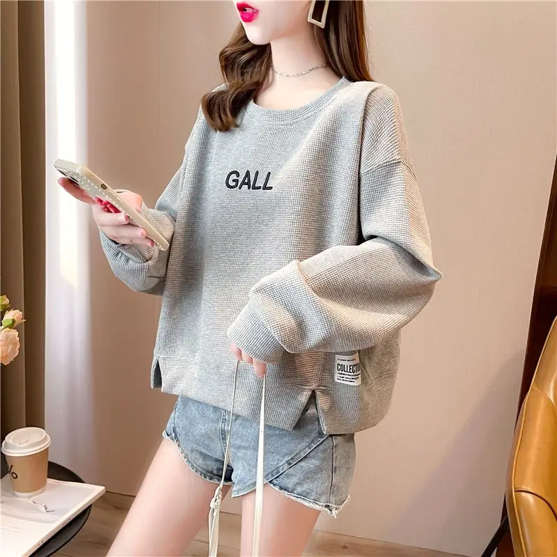 Women Clothes Casual Korean Fashion Loose Solid Color O-neck Long Sleeve Pullover Youth Lively Bright Easy Close to the People