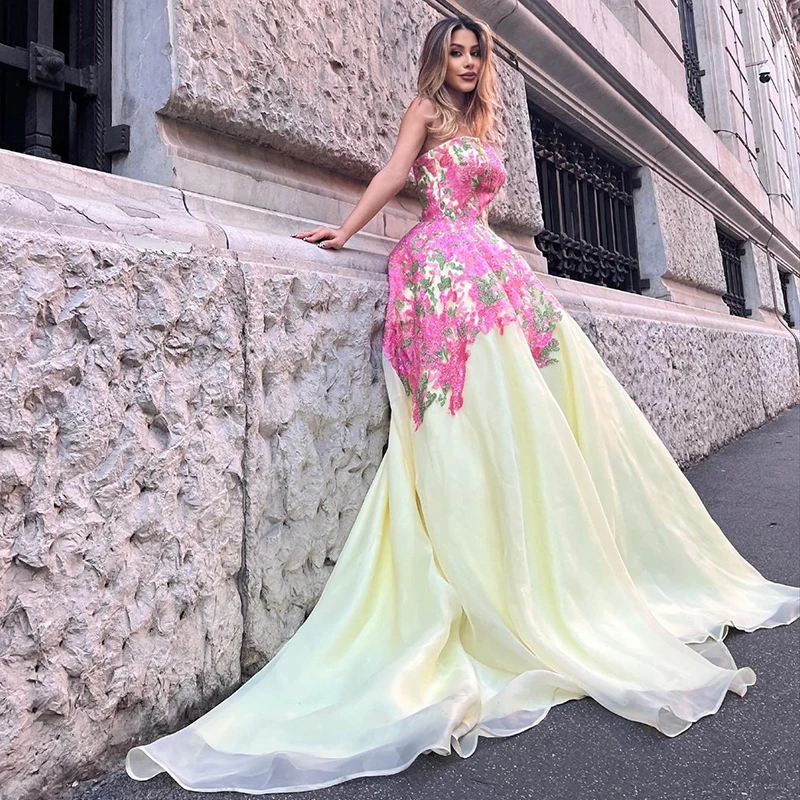 

Thinyfull Formal A-Line Prom Dresses 2024 Strapless Appliques Evening Dress Saudi Arabia Cocktail Party Prom Gowns Custom Size