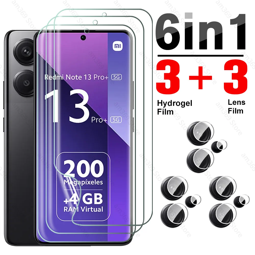 6-in-1 For Xiaomi Redmi Note 13 Pro+ 5G Hydrogel Film Soft Screen Protector Note13 Pro Plus Note13Pro 13Pro 4G Camera Lens Glass