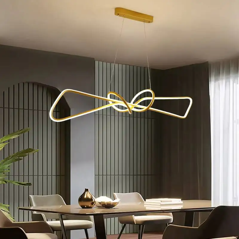 Postmodern Creative Restaurant Pendant Lamp Nordic Dining Table Cafe Bar Chandeliers Villa Model Room Golden LED Strip Light
