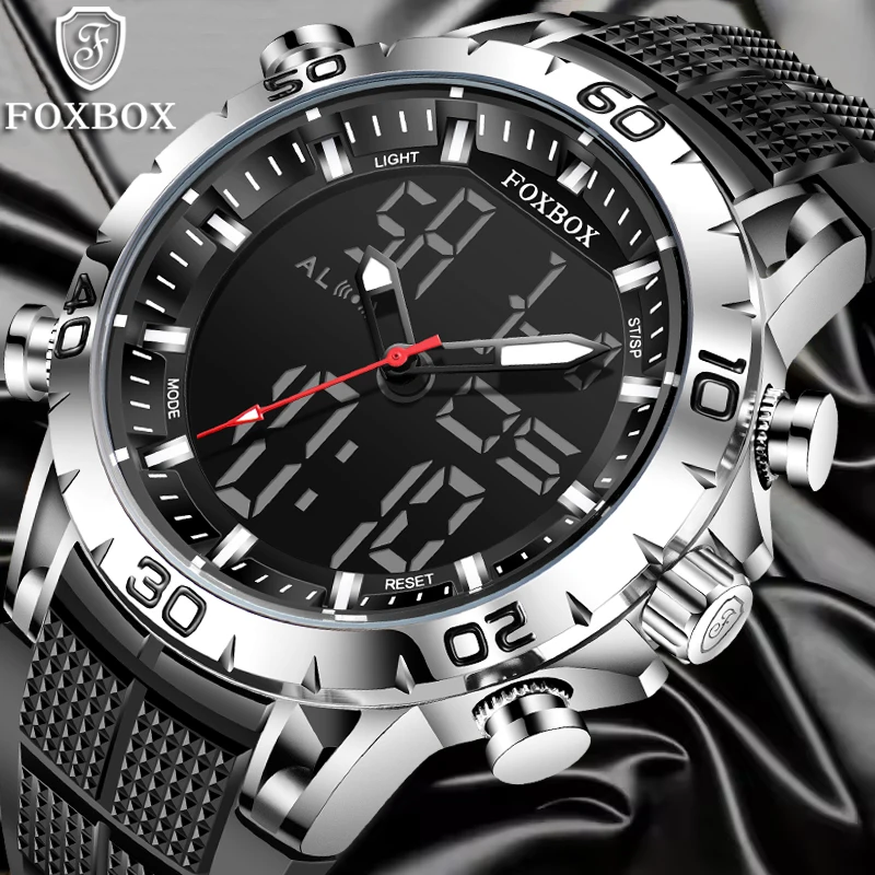 

FOXBOX New Waterproof Watch Men Fashion Military Sports Men's Quartz Wristwatch Top Brand Luxury Analog Digital Watches For Men