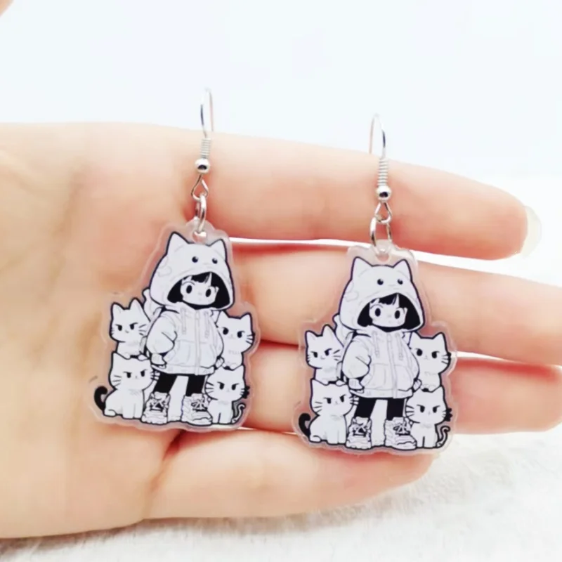 1 pair of acrylic girl cat three-dimensional earrings, women's earrings, the best choice for gifts