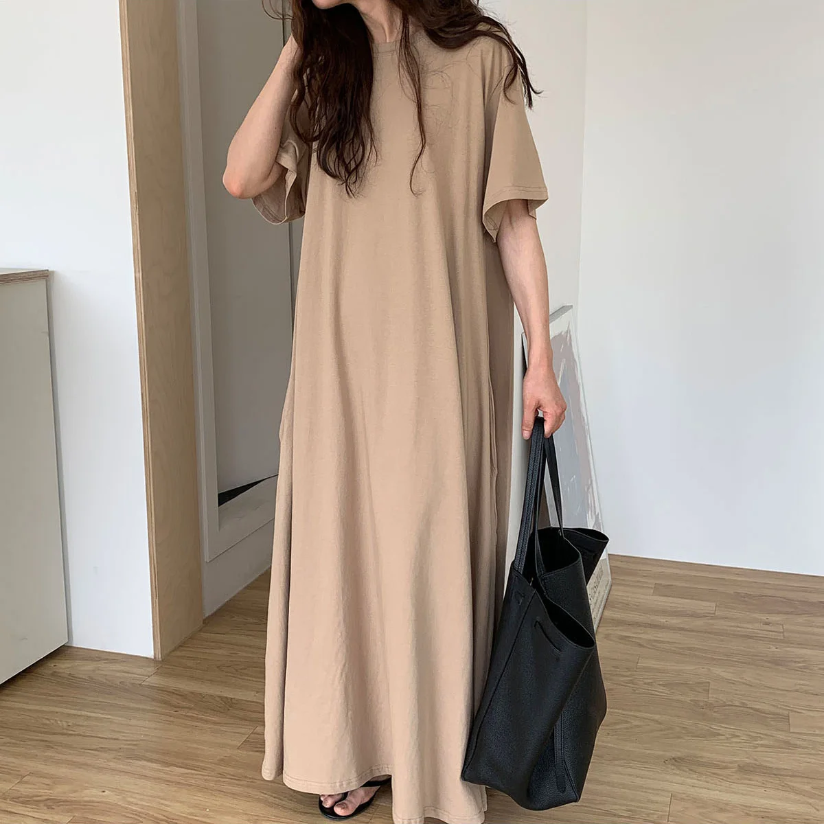 T-shirt ample et polyvalent, couleur basique, longueur au sol, chemisier Dr Sweet Sle, jupe mi-longue en coton, Silhouette trapèze