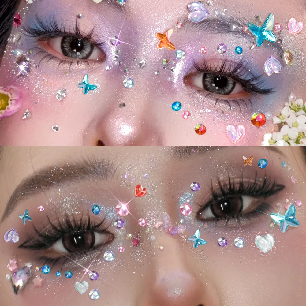 1Pcs Mixed Rainbow Color Face Diamond Sticker Glitter Face Crystal DIY Eye/Face Make Up Party Rhinestone Tattoo Stickers 8X12CM
